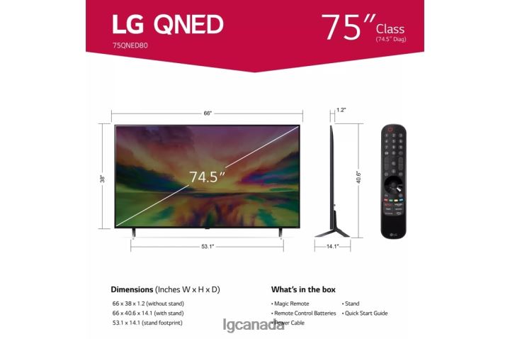 TV| LG 75 Inch Class QNED80 URA Series 4K UHD Smart webOS 23 w/ThinQ AI TV 75QNED80URA 2Z0J0252